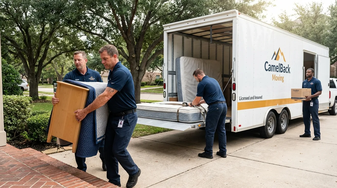 Crew loading residential truck for cross-state move from Washington, ME