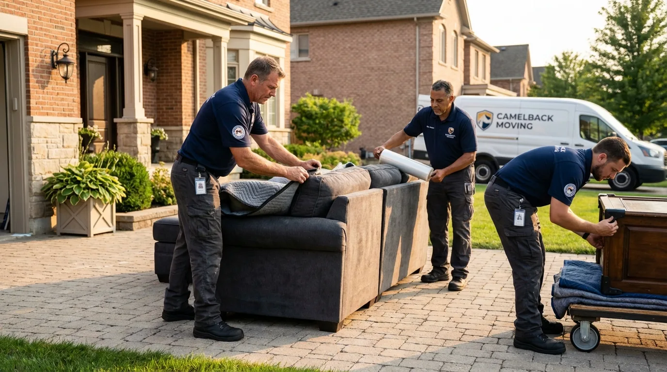 Large estate moving crew wrapping furniture in Washington, ME